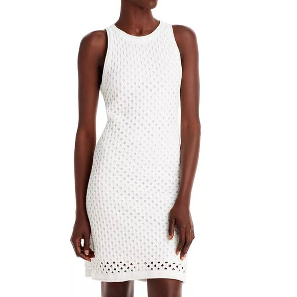 AQUA Crochet Tank Dress White Sleeveless Pullover Crewneck Size Small - Picture 1 of 13